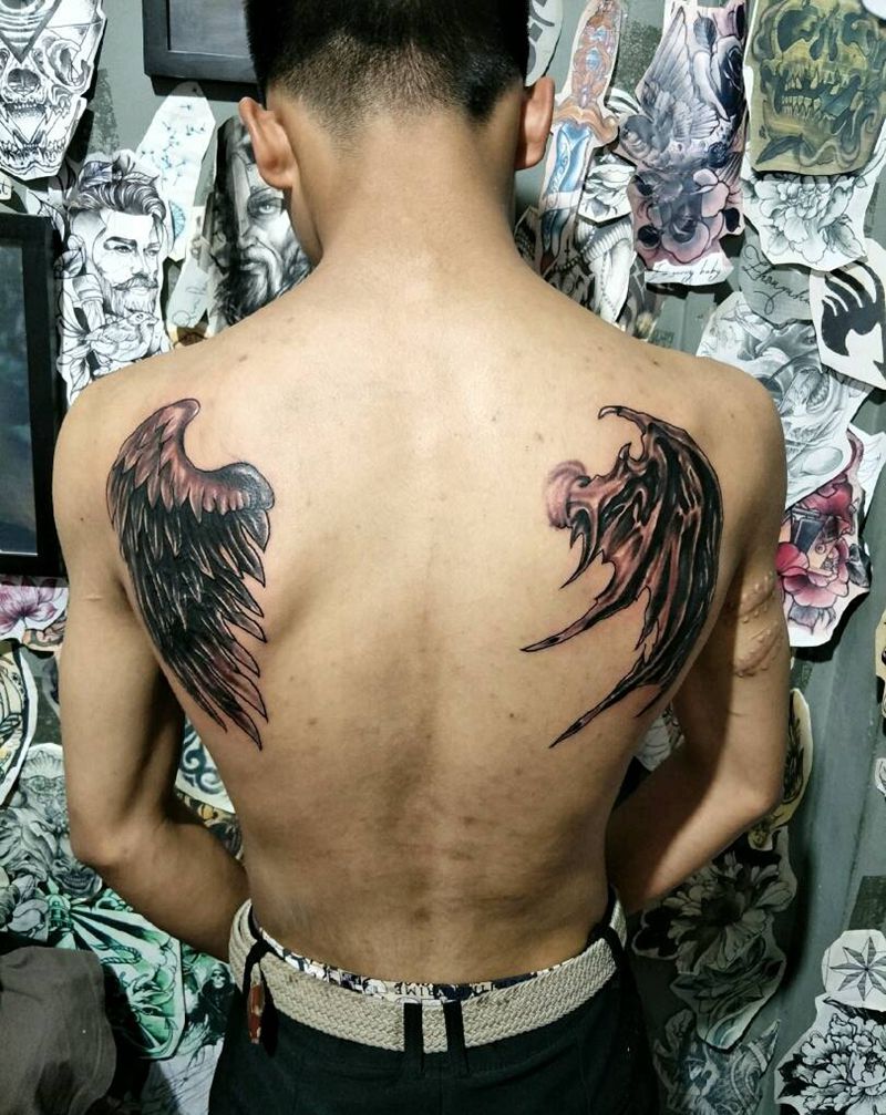 遮盖失败纹身他喜欢天使恶魔翅膀纹身图片