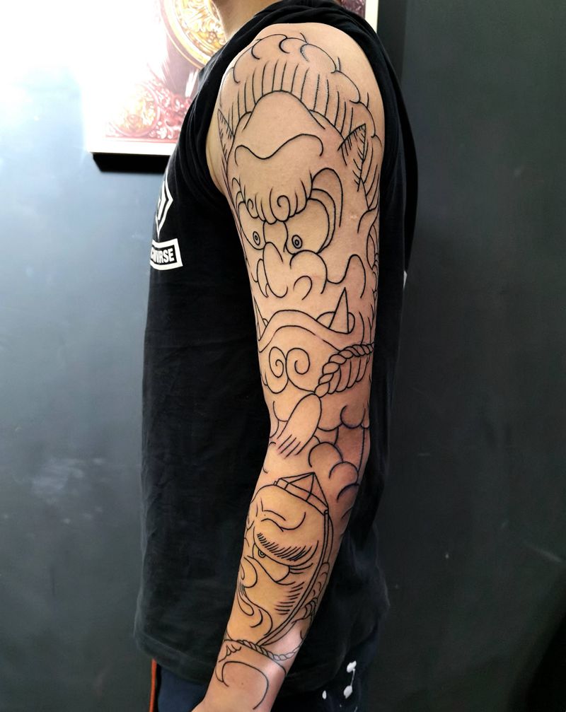 老传统花臂未完纹身图片_手臂老传统纹身图案