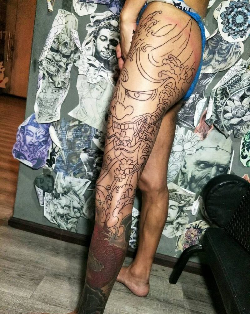 花腿未完成下次继续纹身图片