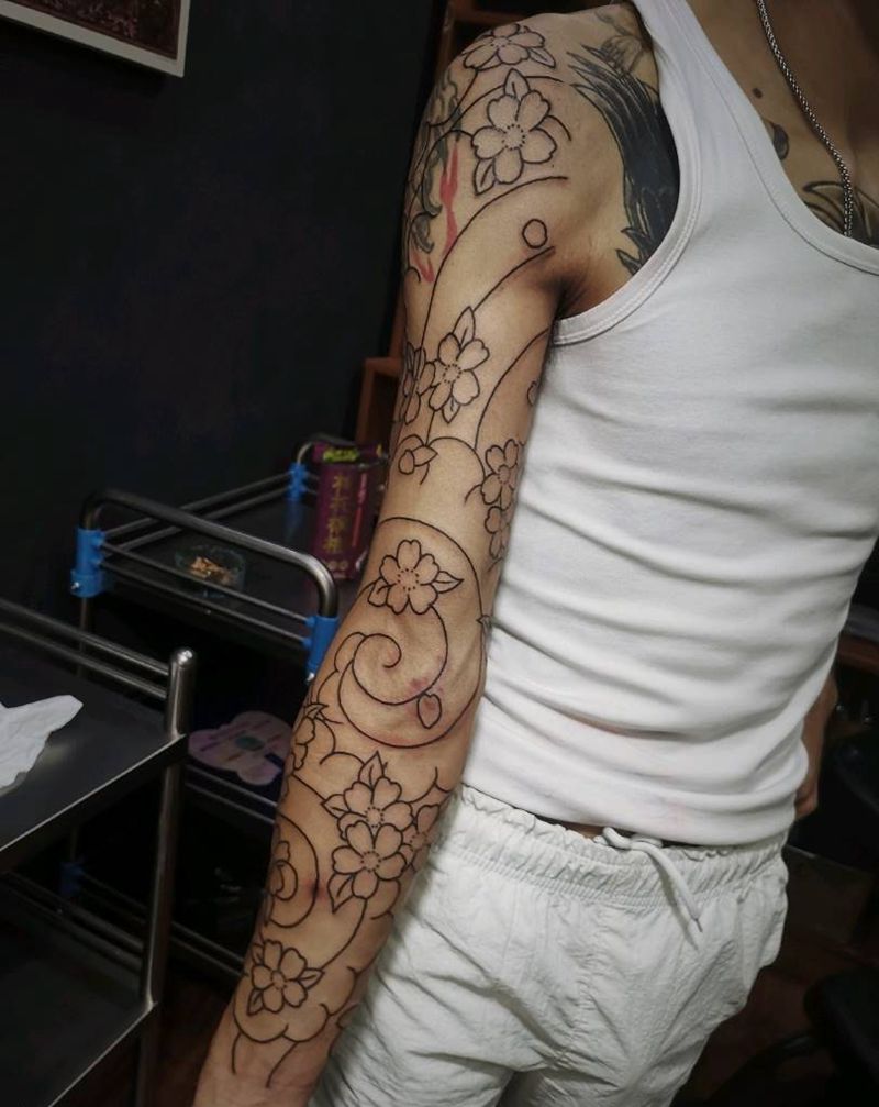 老传统花臂未完成纹身图片_老传统纹身图案