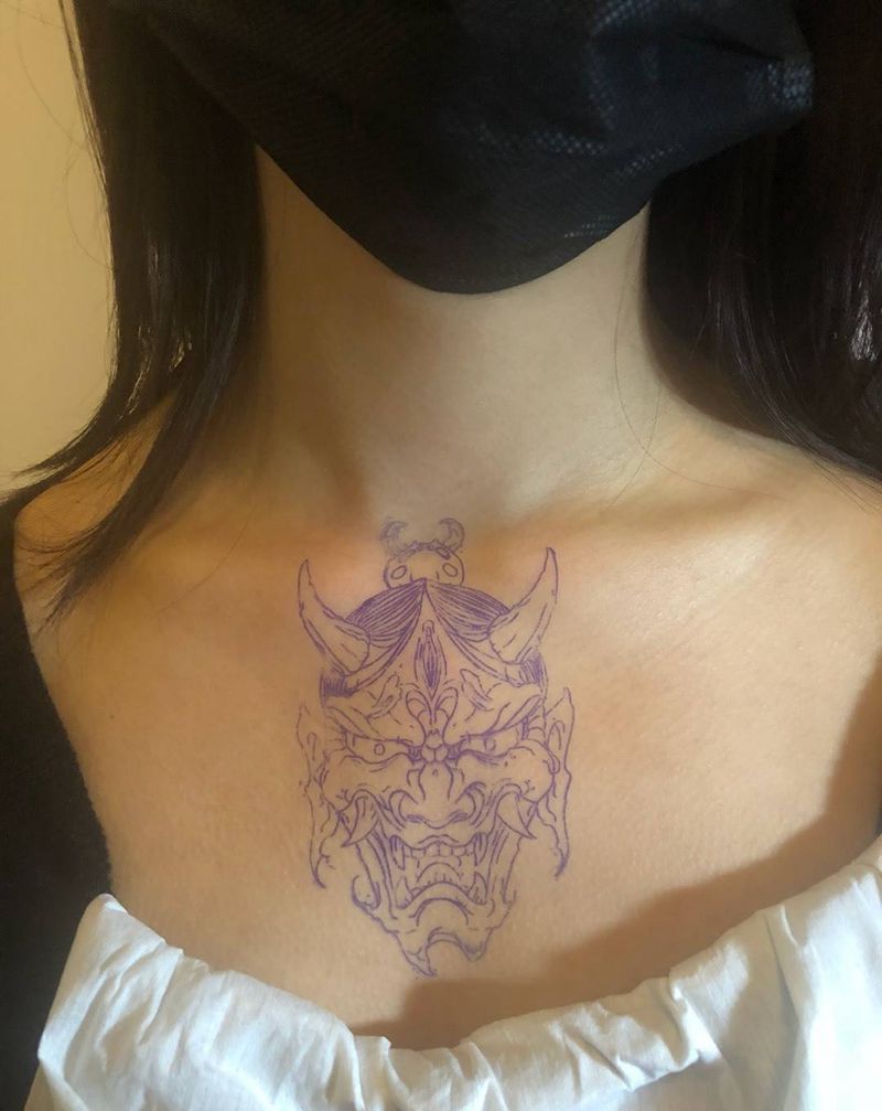 般若纹身图片_胸部新传统纹身图案