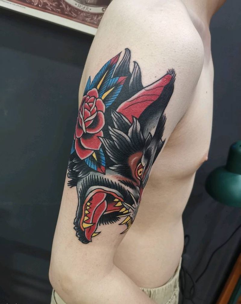 狼毒花纹身图片_Old School纹身图案