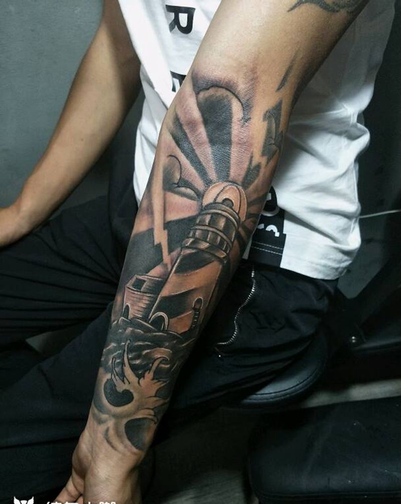 小臂灯塔纹身图片