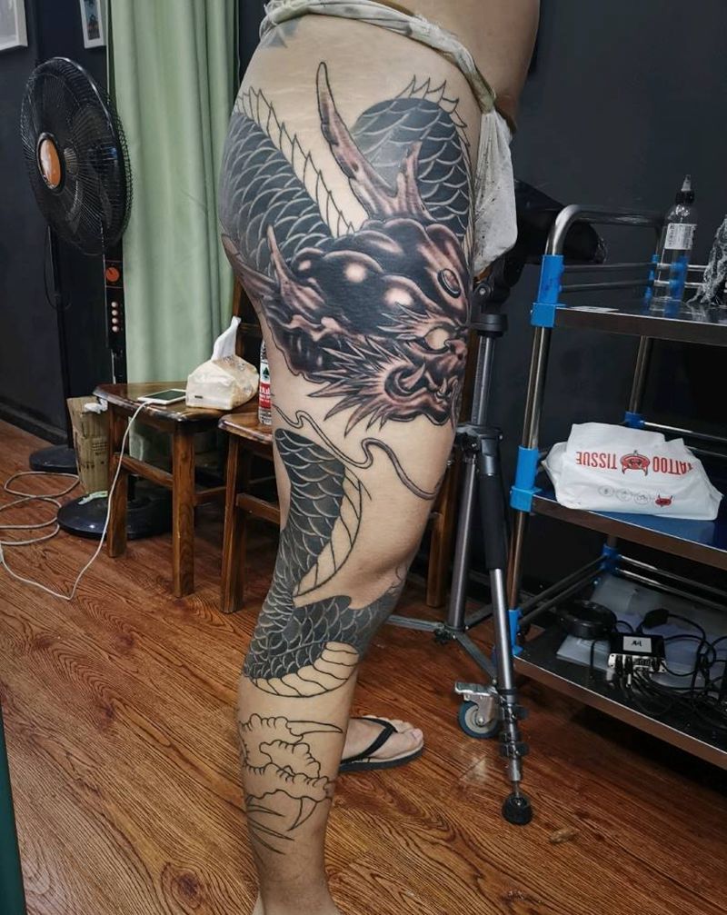 盘龙未完成纹身图片_新传统纹身图案