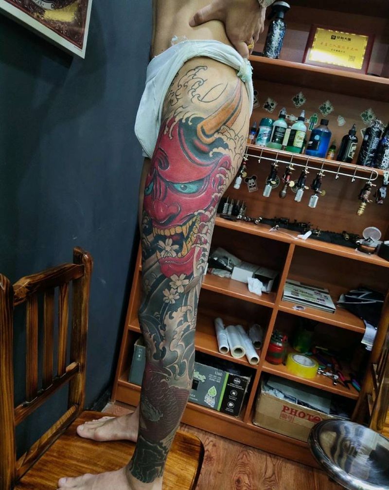 花腿未完成纹身图片_新传统纹身图案