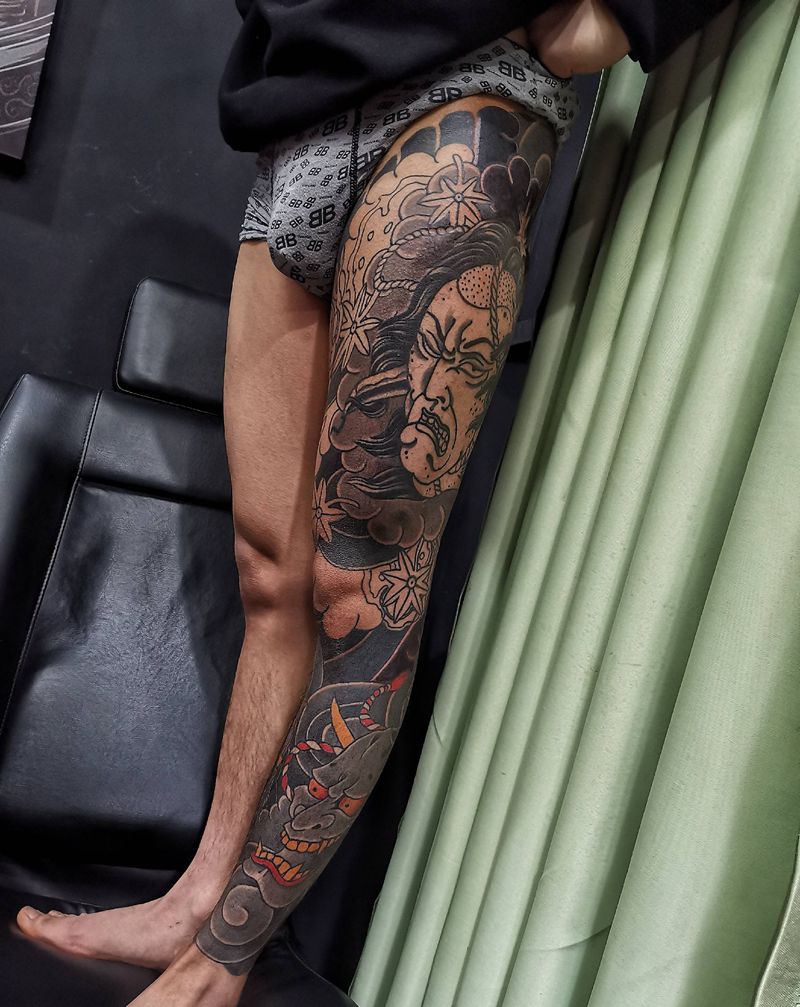 花腿未完成下次继续纹身图片_老传统纹身图案