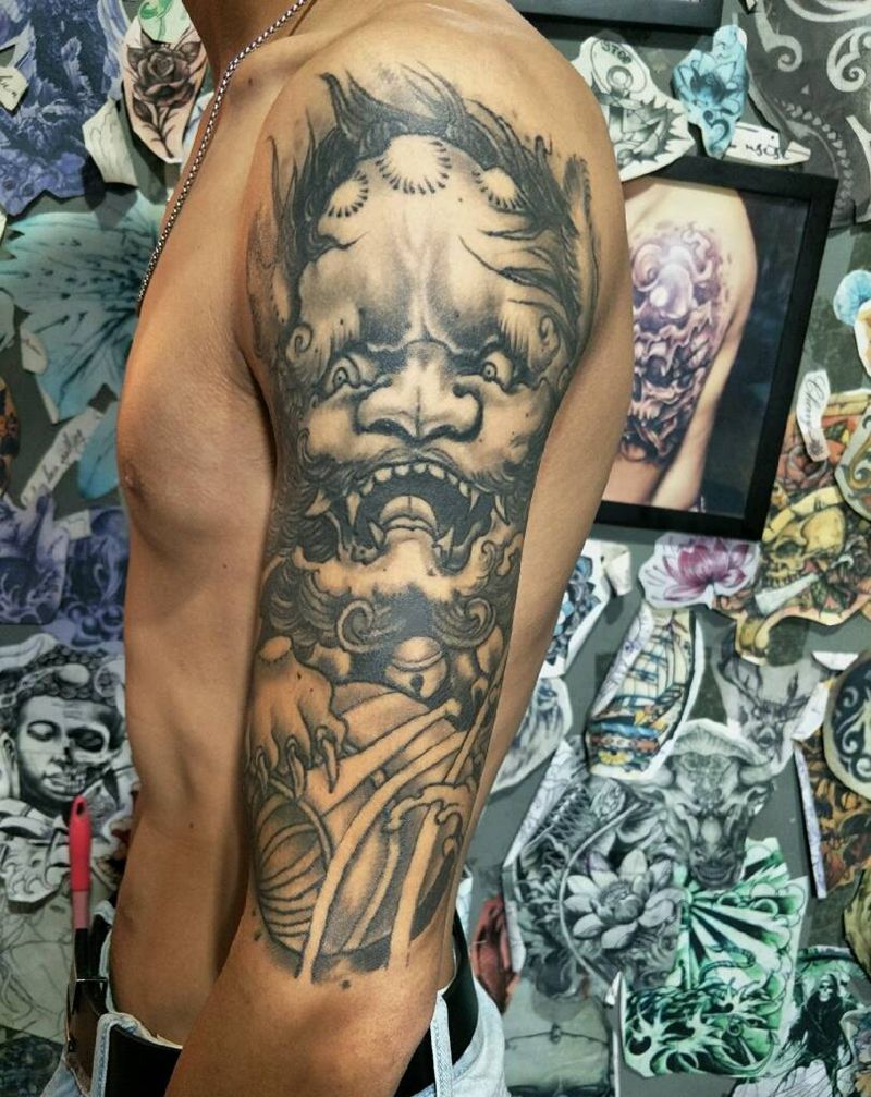 本店恢复后的唐狮效果很自然纹身图片