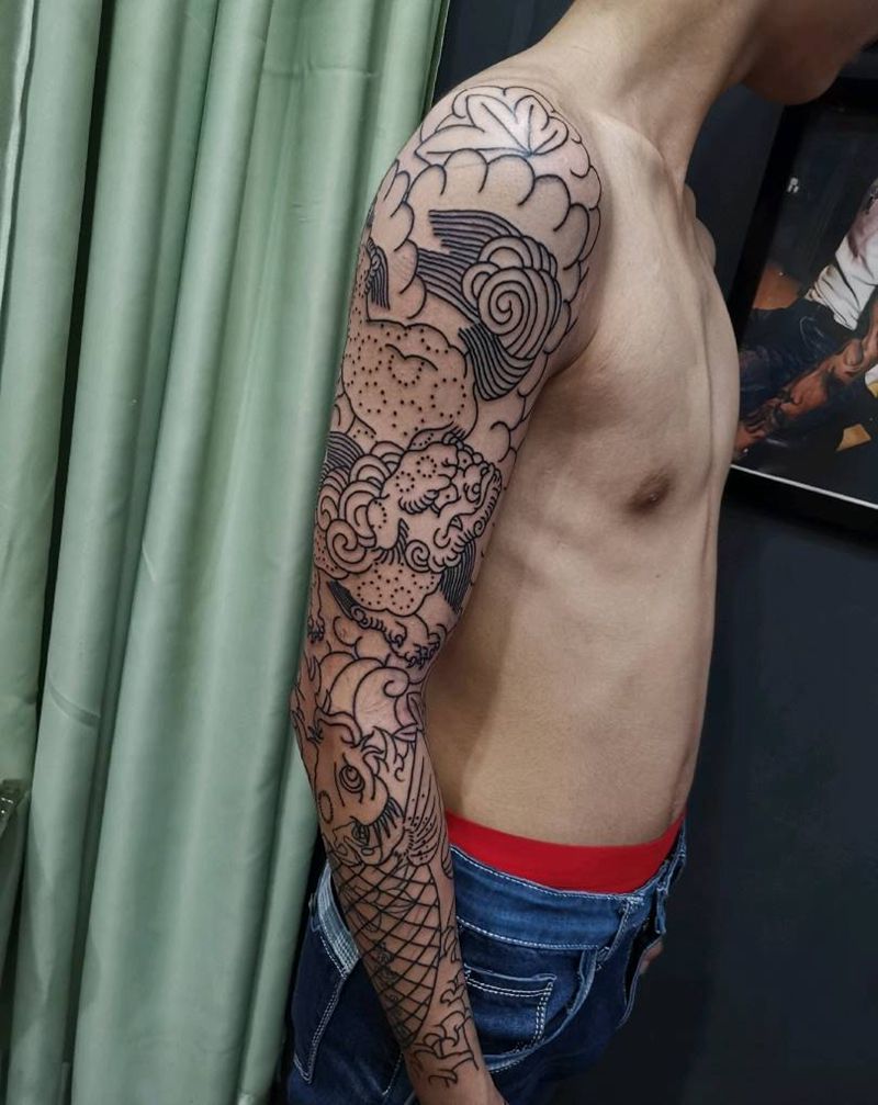 老传统花臂未完成下次继续纹身图片_老传统纹身图案