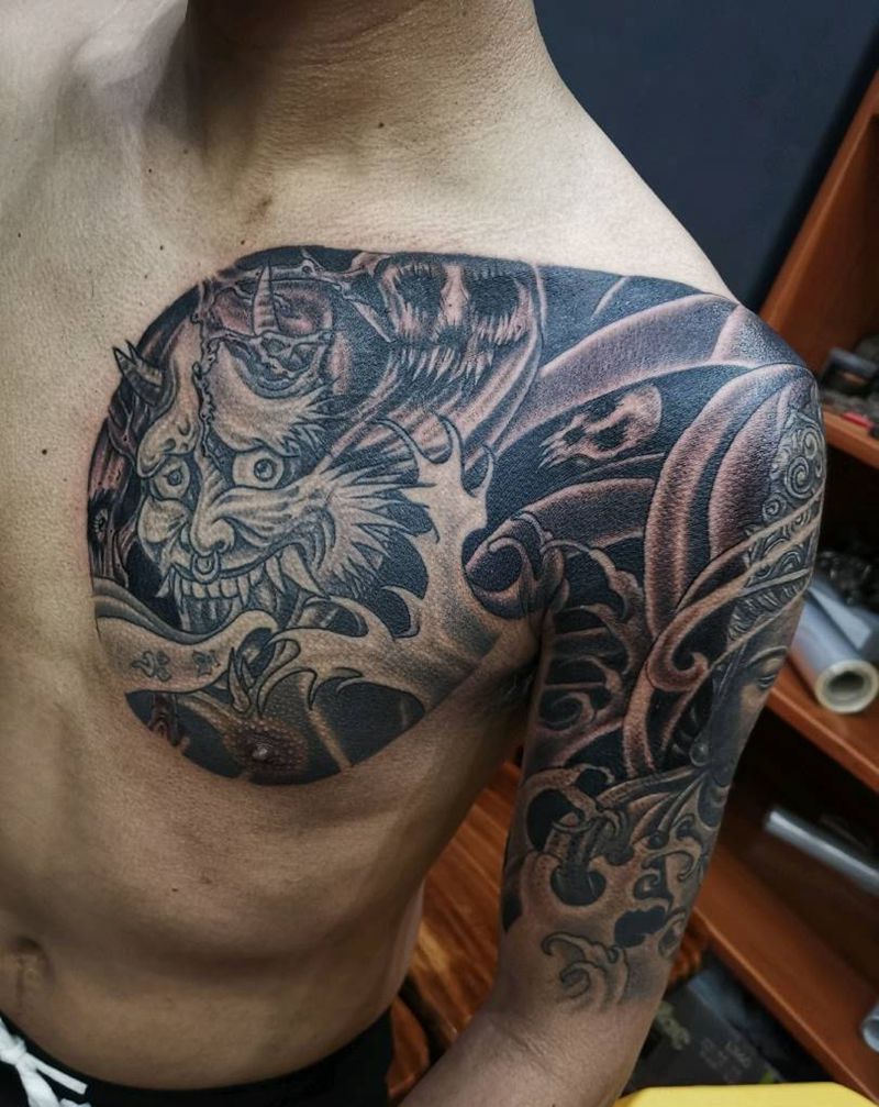 修改失败半甲未完成纹身图片_新传统纹身图案