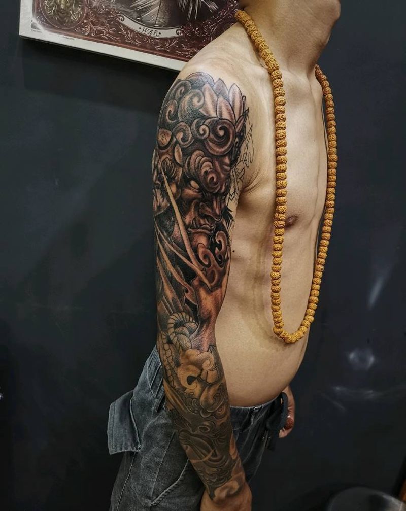 花臂未完成纹身图片_新传统纹身图案