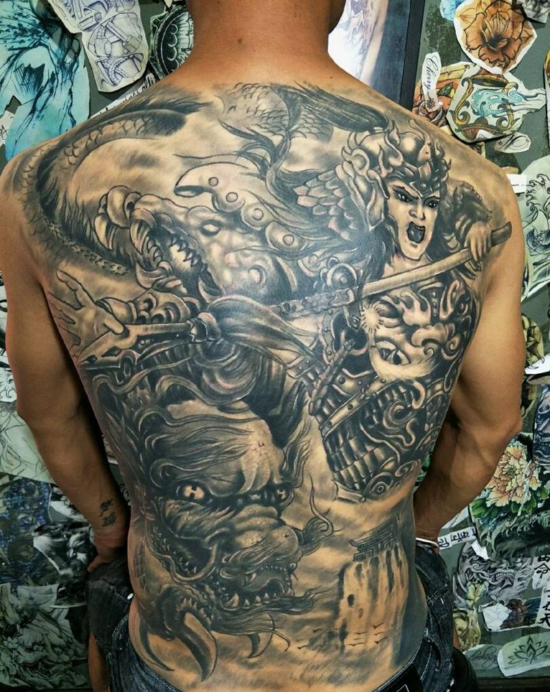 满背赵子龙价格不贵效果OK纹身图片_背部传统人物成品纹身图案