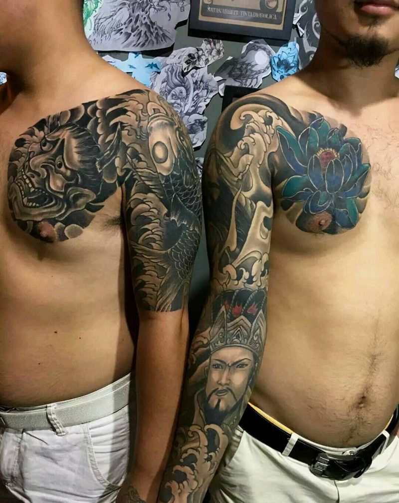 花臂以半甲纹身图片