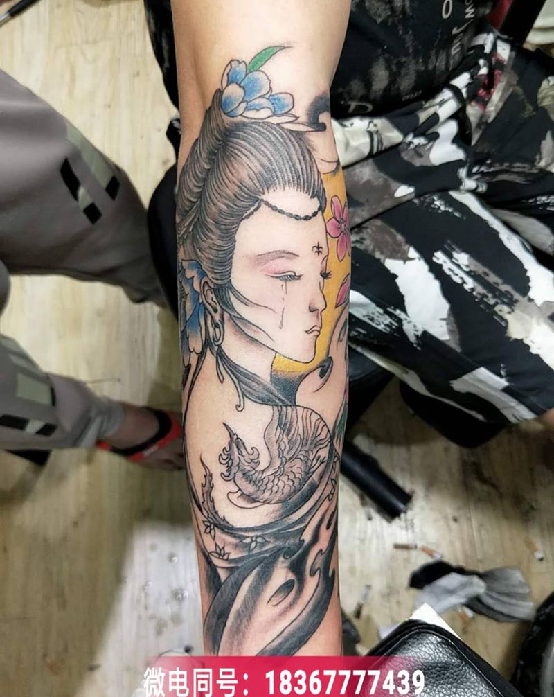 艺妓纹身图片_新传统艺妓纹身图案