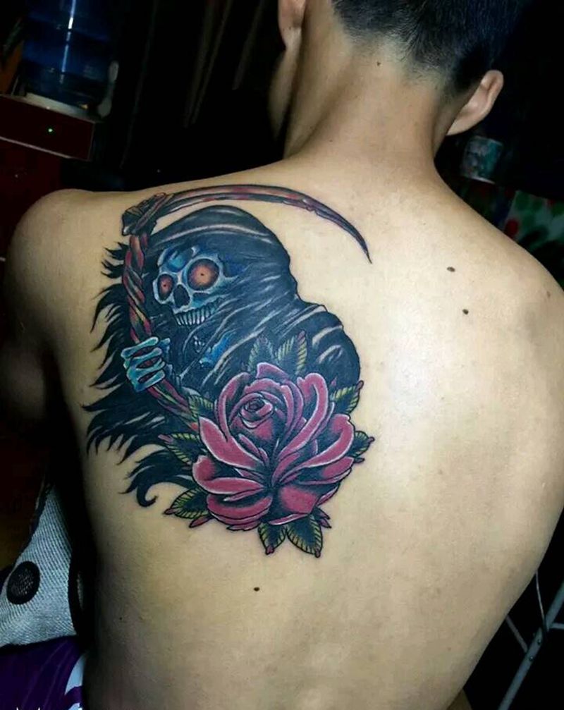 战记个性死神纹身图片_背部欧美鬼神成品纹身图案