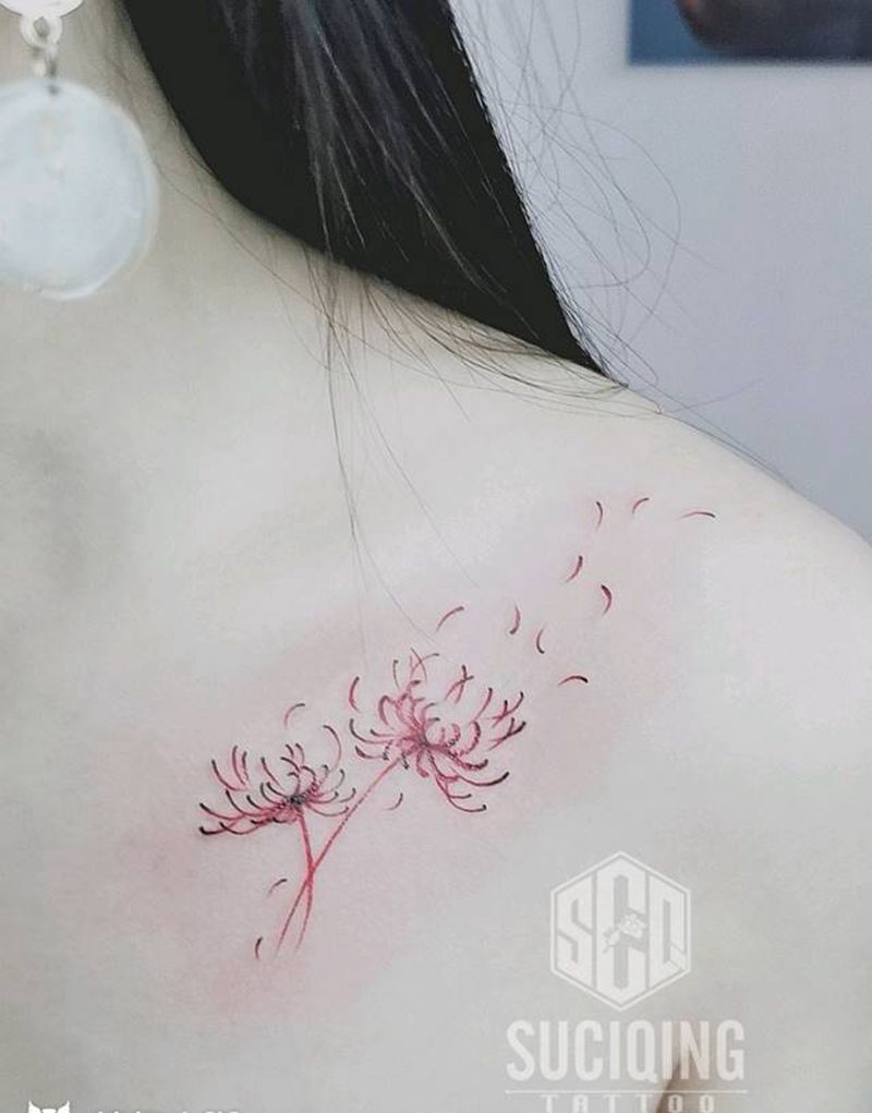 彼岸花纹身图片_胸部手臂水彩老传统纹身图案