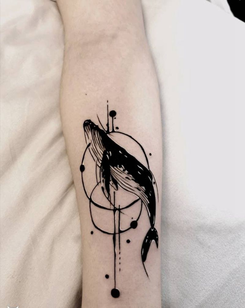 鲸鱼纹身图片_手臂手部Old School纹身图案