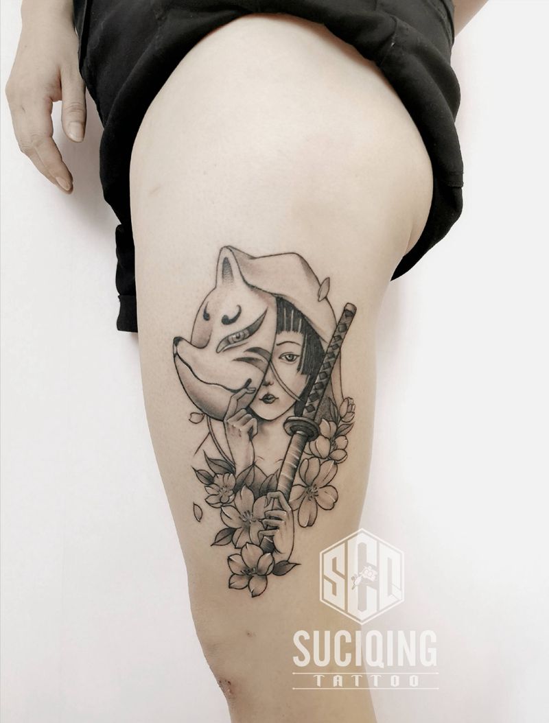 艺妓美女纹身图片_腿部脚部纹身图案