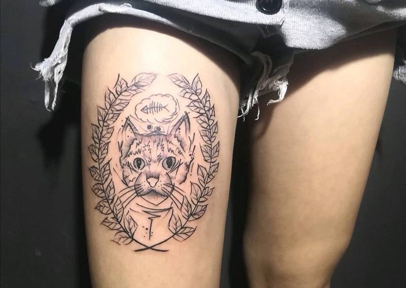 猫咪纹身图片_点刺纹身图案