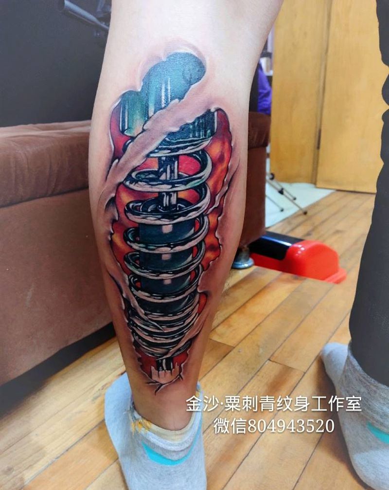 机器腿纹身图片_腿部欧美写实原创纹身图案