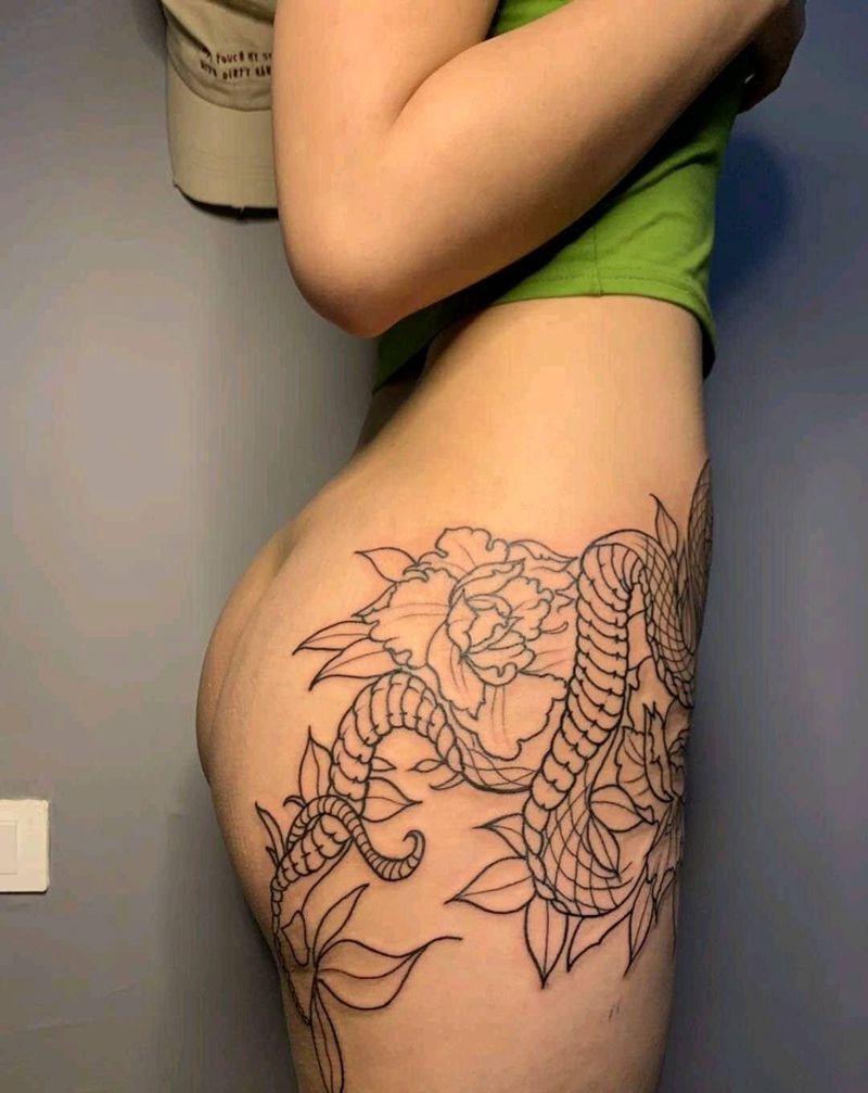 蛇纹身图片_臀部腿部新传统New School纹身图案