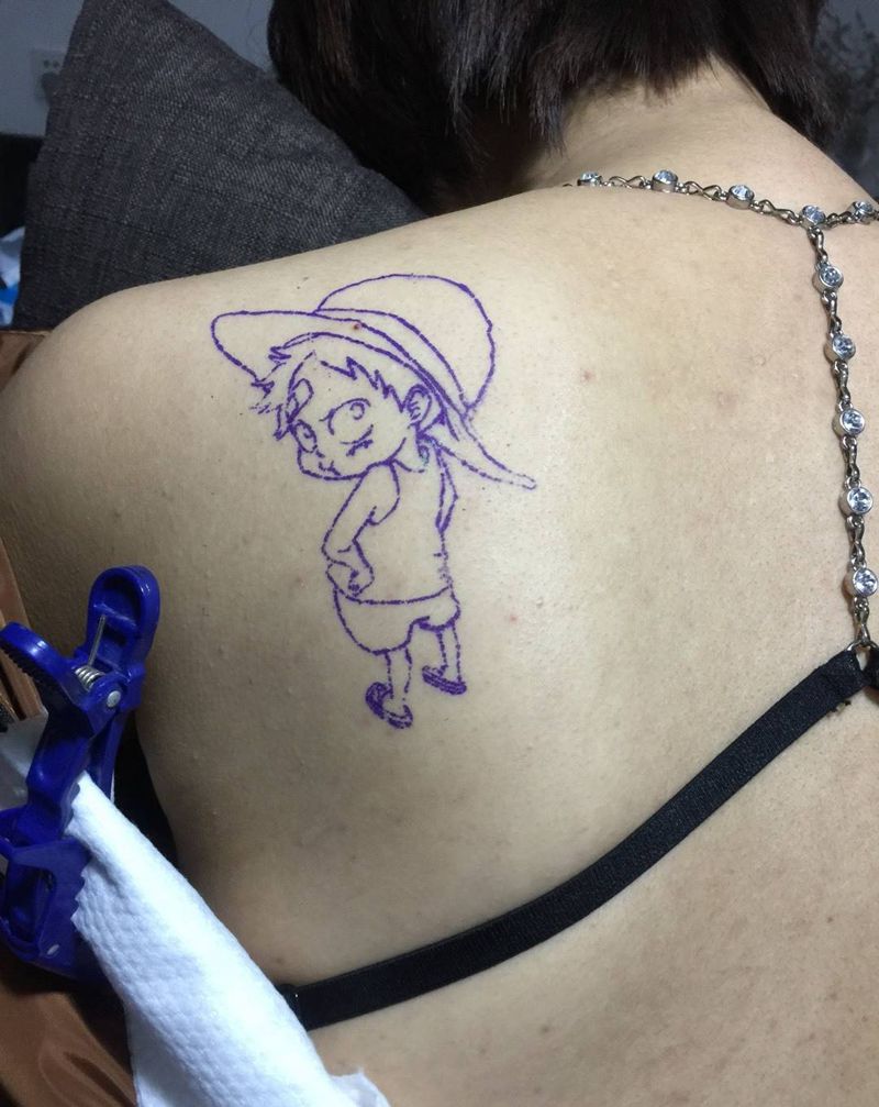 路飞纹身图片_背部清新人物纹身图案