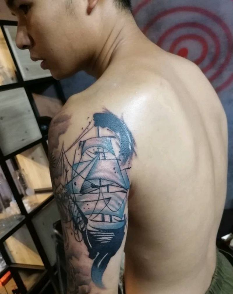 帆船纹身图片