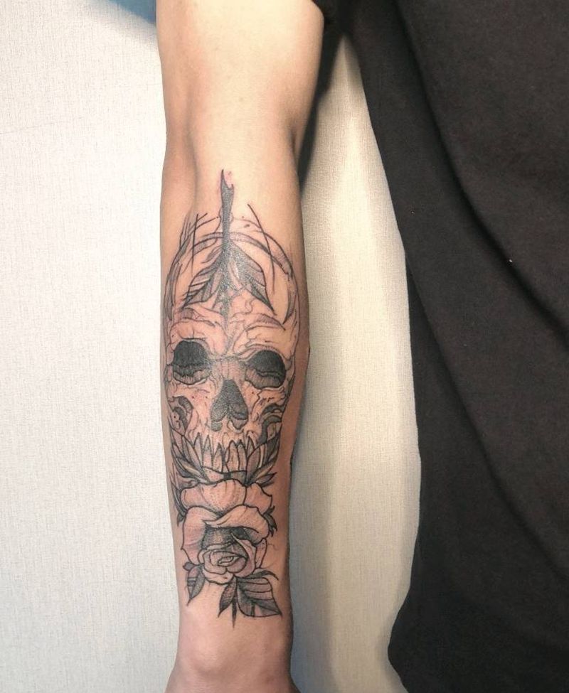 骷髅 绅士猫纹身图片_点刺骷髅纹身图案