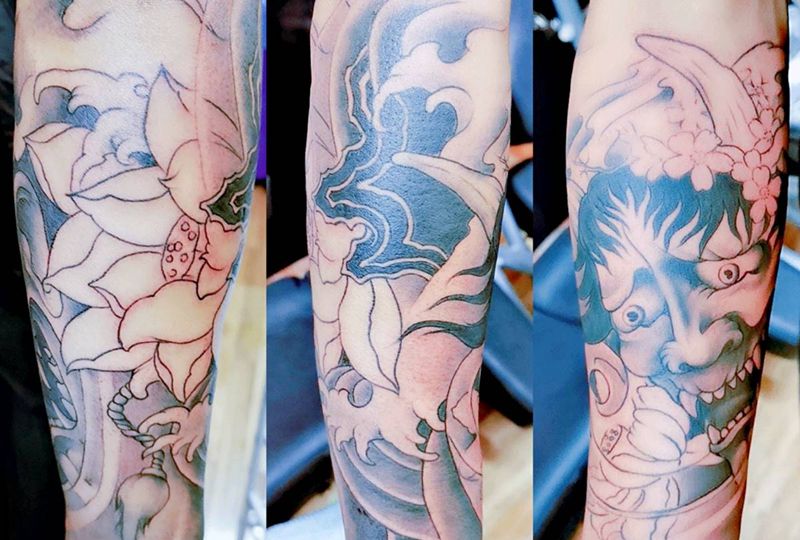 班诺花臂纹身图片_手臂老传统纹身图案