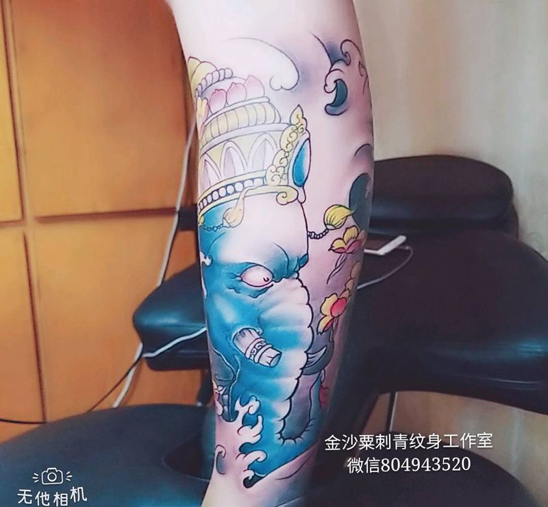 象神纹身图片_脚部原创成品纹身图案