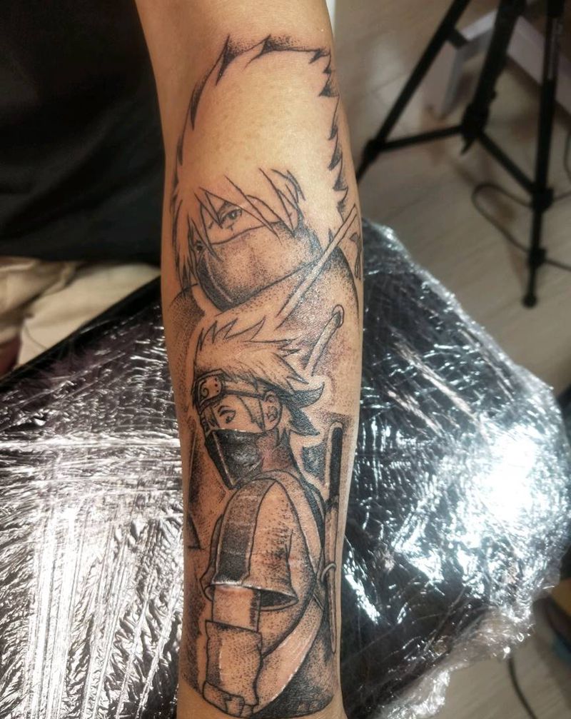 火影忍者之卡卡西纹身图片_手臂点刺纹身图案