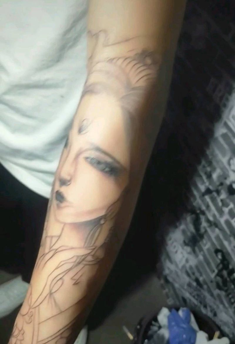 艺妓未完纹身图片_手臂艺妓纹身图案