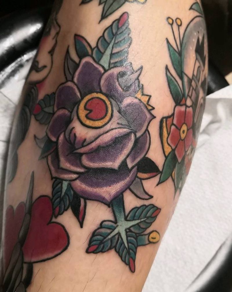 花纹身图片_腿部脚部Old School花纹身图案