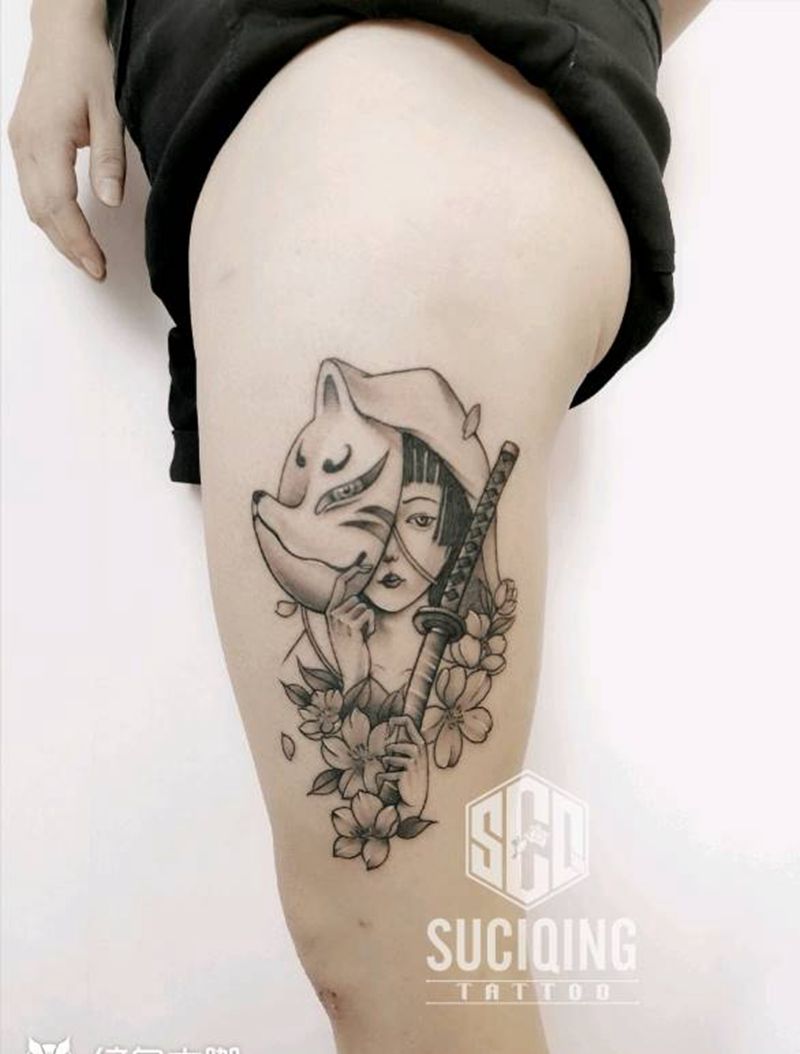 艺妓纹身图片_手臂腿部新传统老传统纹身图案