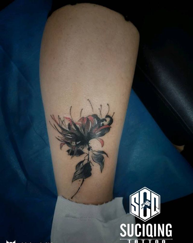 黑色的曼珠沙华纹身图片_手臂腿部新传统老传统纹身图案