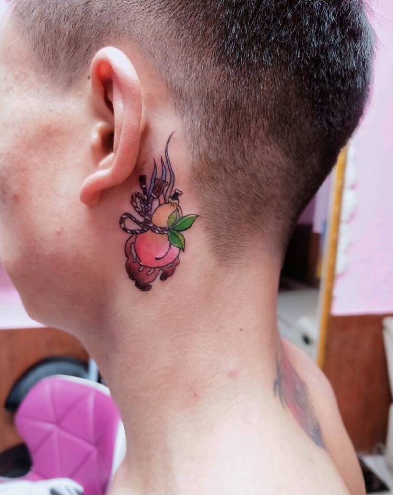 葫芦(福禄）纹身图片_颈部老传统新传统纹身图案