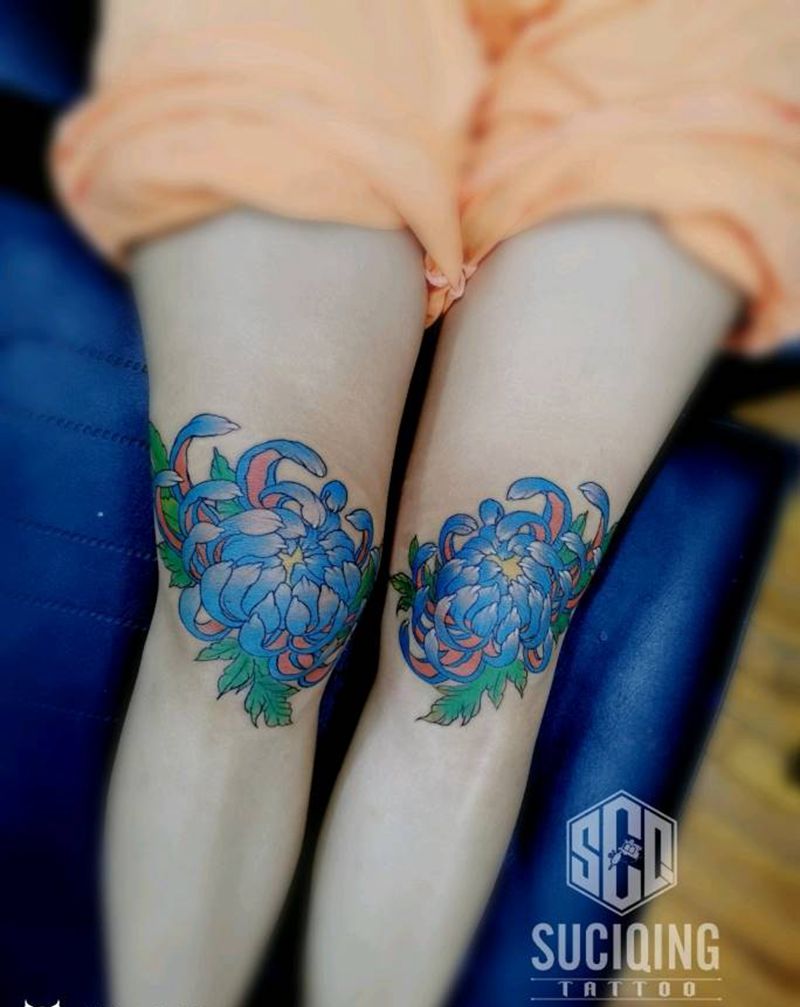 菊花纹身图片_脚部腿部纹身图案