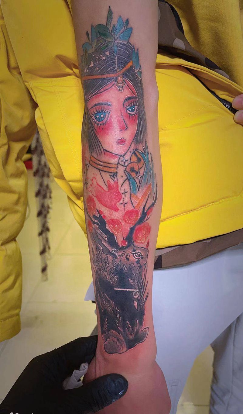 艺伎纹身图片_手部腹部纹身图案