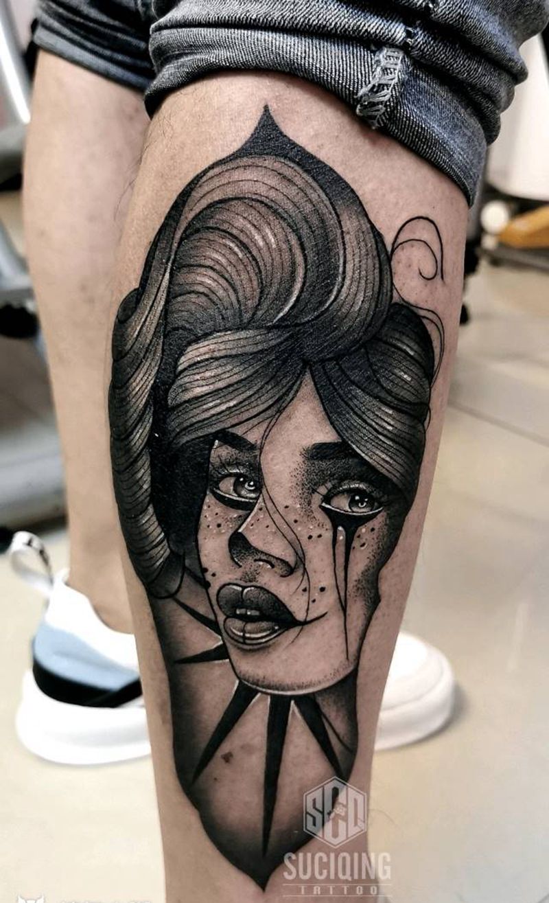 school纹身图片_腿部手臂Old School点刺纹身图案