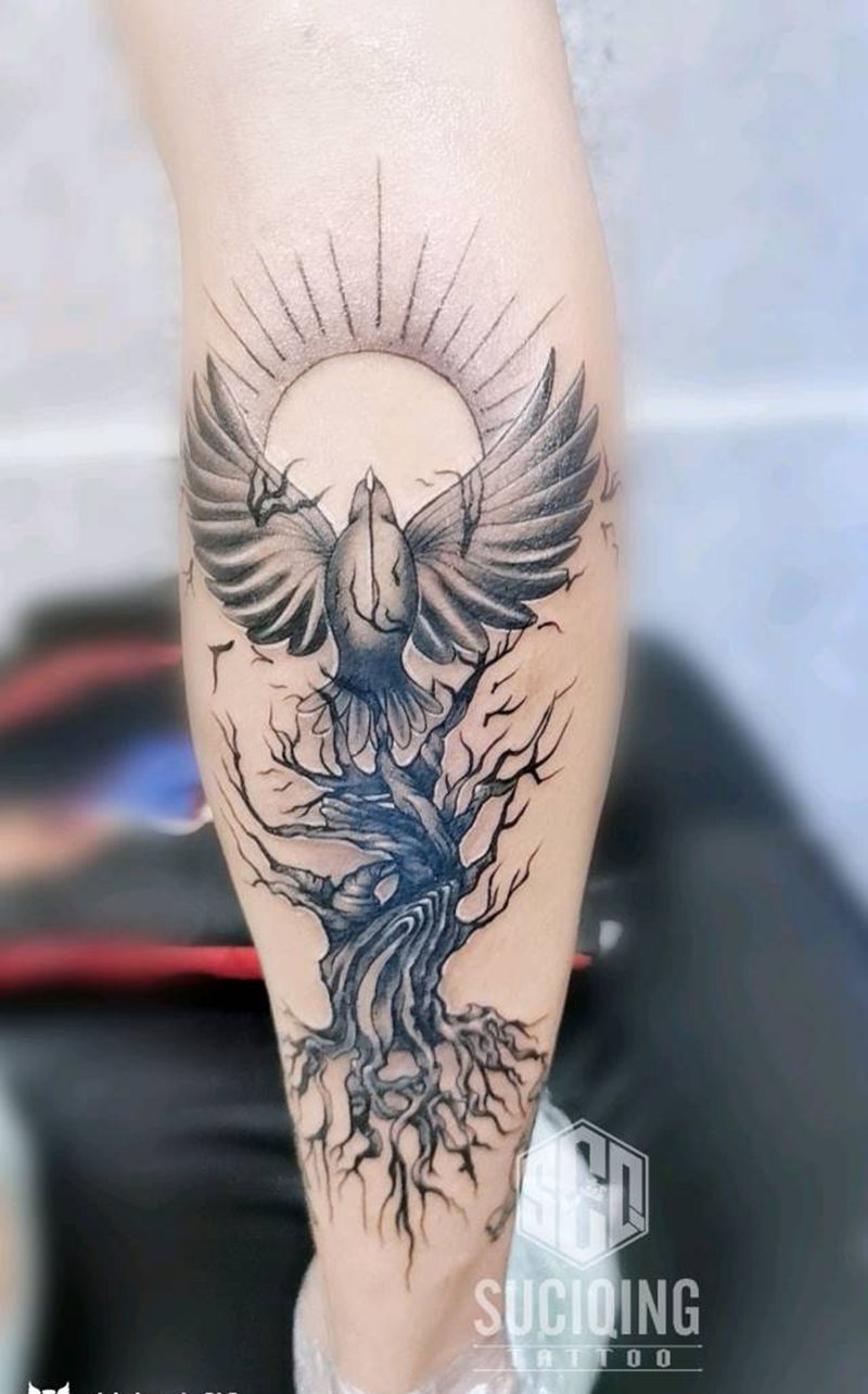 生命之树纹身图片_腿部脚部纹身图案