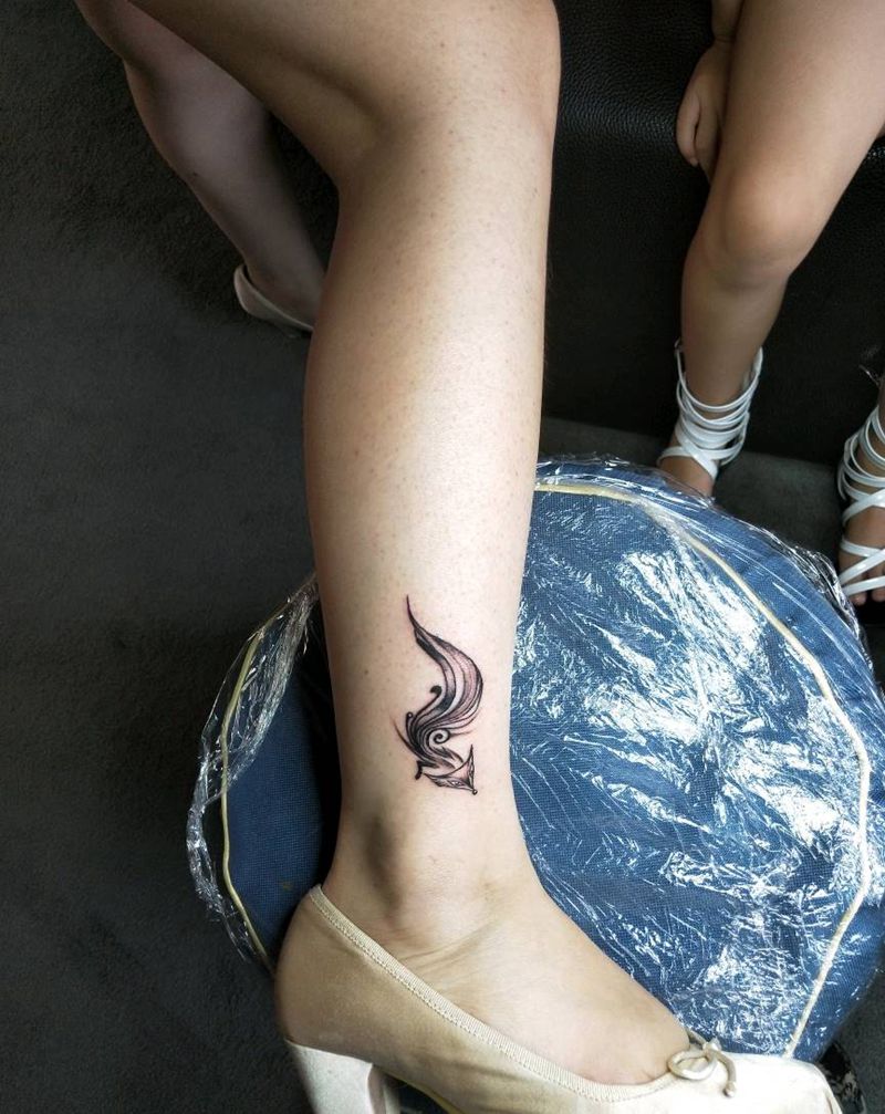 狐狸纹身图片_腿部传统动物纹身图案