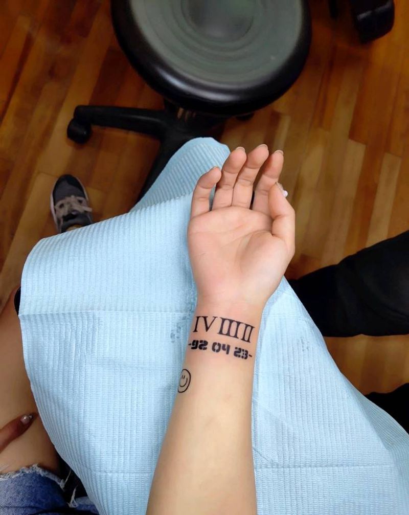 纪恋日 罗马数字纹身图片_手部花体字纹身图案