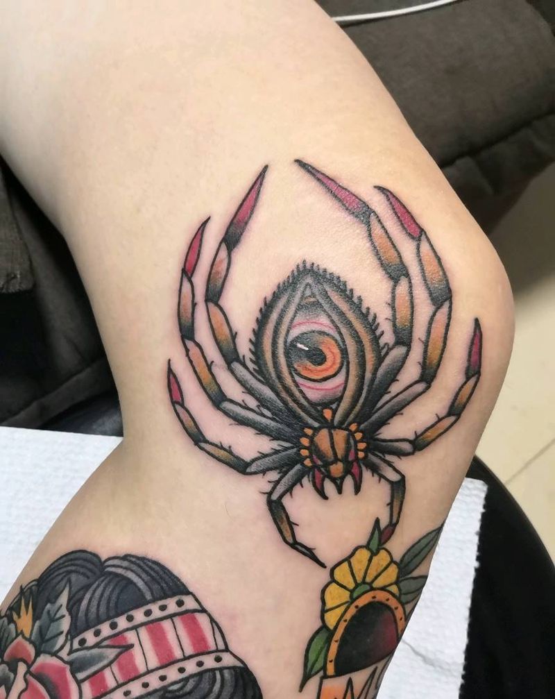 蜘蛛纹身图片_脚部腿部New School蜘蛛纹身图案