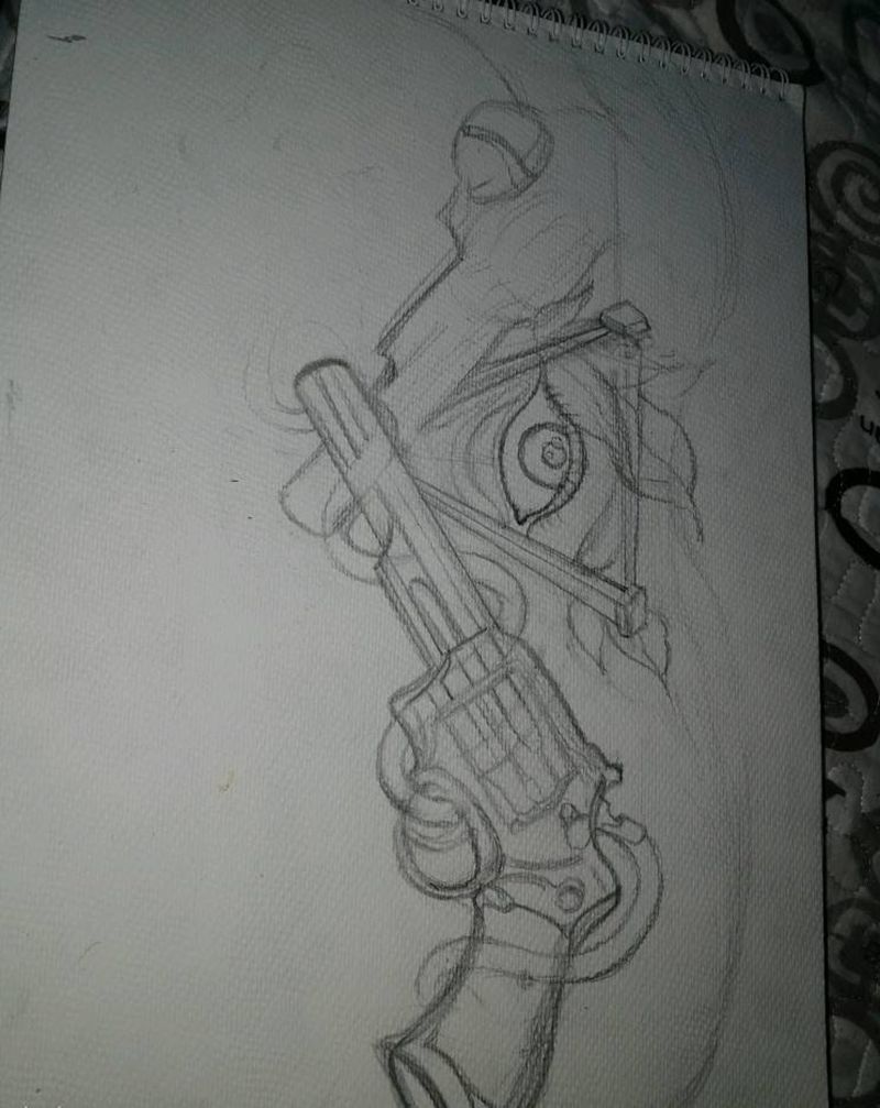 左轮枪 加眼  new花胸线稿纹身图片