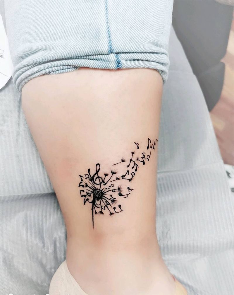 蒲公英纹身图片_脚部腿部新传统纹身图案