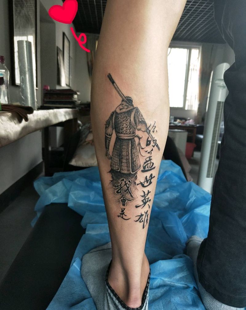 至尊宝纹身图片_腿部脚部老传统水墨纹身图案