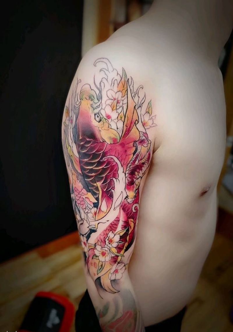 鲤鱼纹身图片_手臂新传统纹身图案