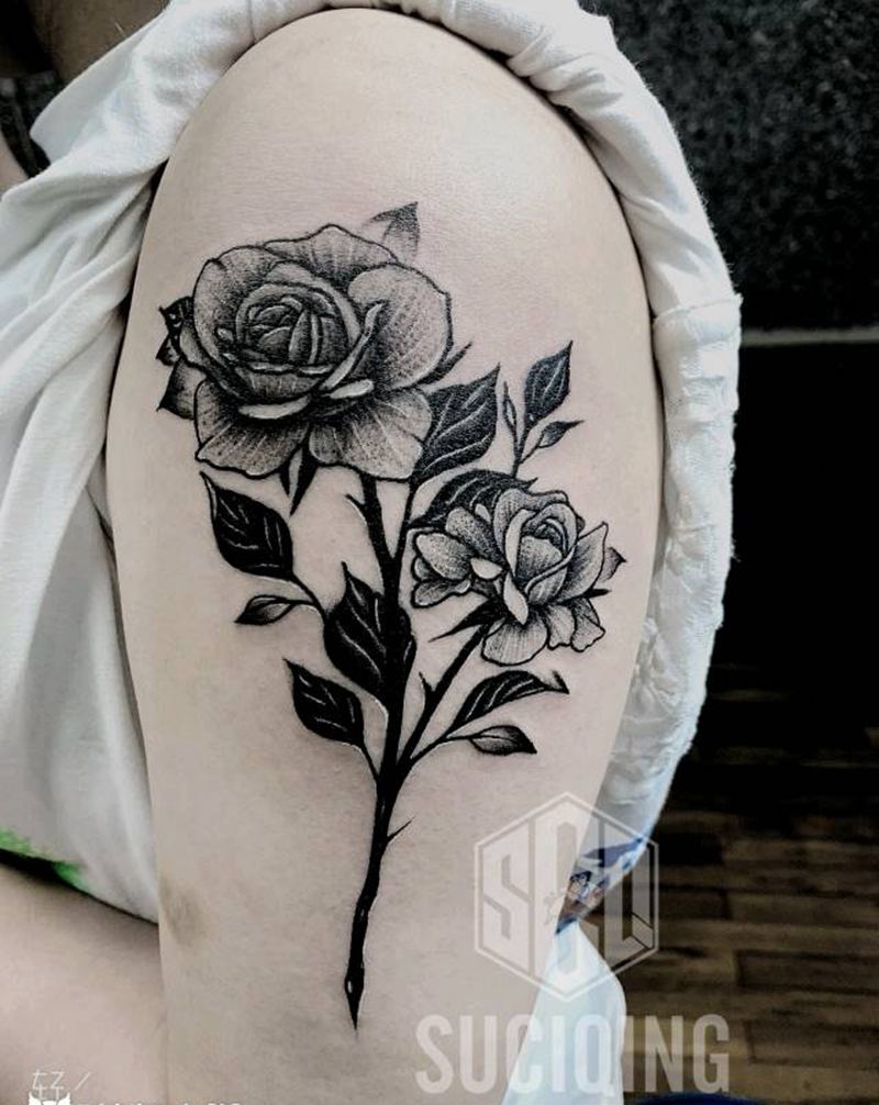 素花纹身图片_手臂点刺Old School纹身图案