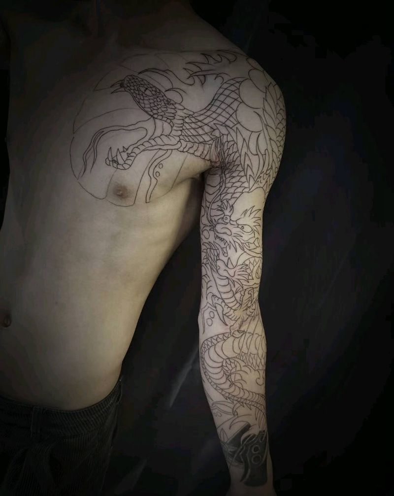龙纹身图片_肩部手臂纹身图案