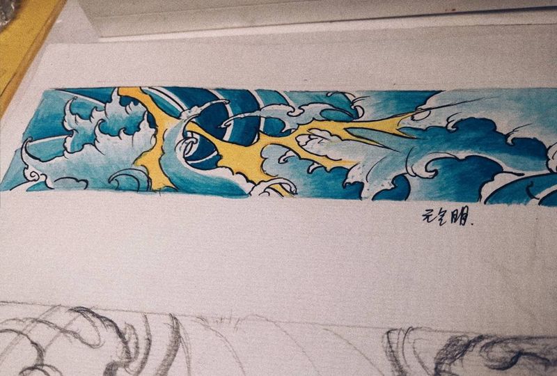 浪纹身图片_手臂脚部新传统浪花闪电纹身图案