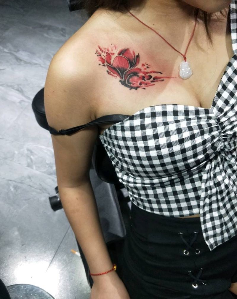 花纹身图片_肩部水墨纹身图案